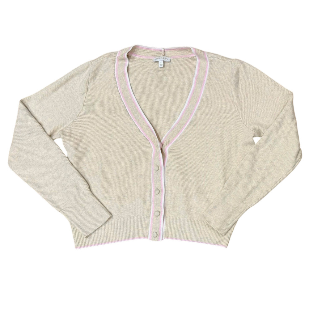 Crown & Ivy Oatmeal Pink Size S Soft Cozy Cardigan Sweater Light Academia Preppy